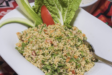 Selction of couscous salad food at a restaurant buffet