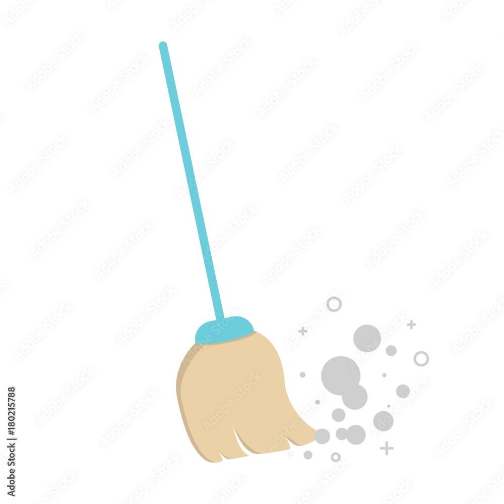 Wall mural the broom with long wooden handle sweeps the dust. vector illustration isolated on white background. - Wall murals