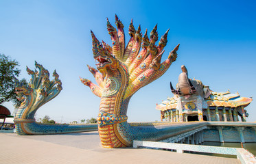 buddhist temple on blue sky in thailand
