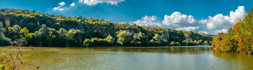 Fototapeta premium A summer day on the lake. Rusenski Lom Natural Park, Ruse district, Bulgaria.