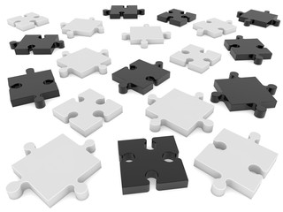 Randomly stacked puzzle pieces