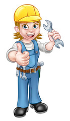 Female Plumber Cartoon Character with Spanner