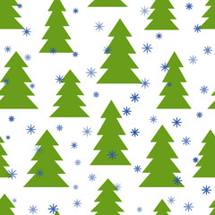 Fir-trees and snowflakes. Seamless winter pattern.