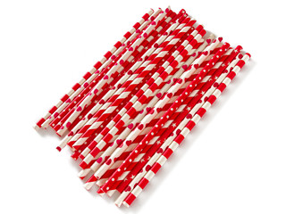 red paper straws on white background
