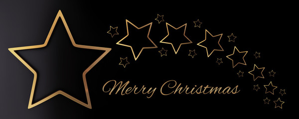Gold star frame falling stars on black background - merry christmas