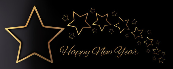 Gold star frame falling stars on black background - happy new year