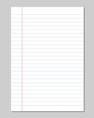 Set of vector sheets of lined paper with border isolated on background