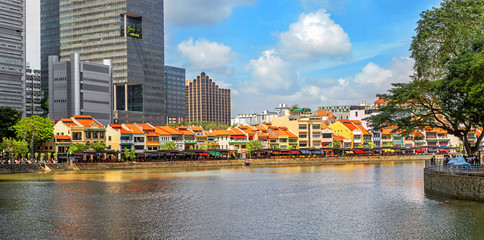 Ancient village on the riverwalk at Singapore river.