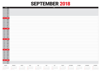 September 2018 planner calendar vector illustration