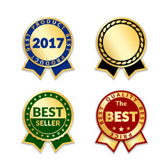 Ribbons award best price label set. Gold ribbon award icon isolated white background. Best quality golden label for badge, medal, best choice, price, certificate guarantee product Vector illustration
