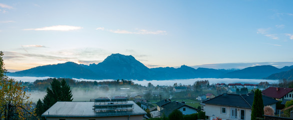 mount Traunstein Panorama in the fog