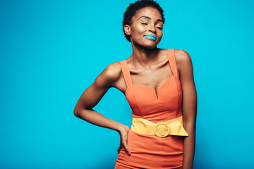 Beauty shot of woman with vibrant makeup