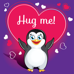 Cartoon penguin ready for a hugging