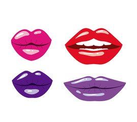 realistic lips in several colors on white background