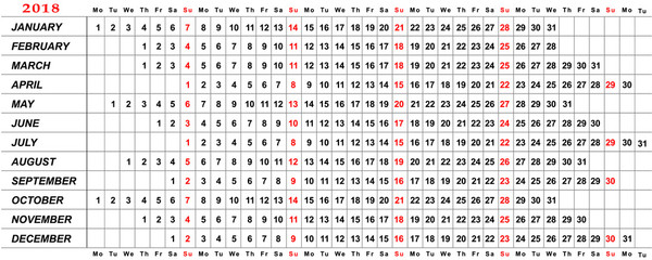 Linear calendar 2018