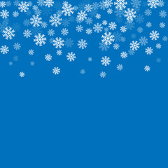 Christmas winter blue background with Christmas falling snowflakes. White elegant snowfall Christmas background. Happy New Year card design for holiday, winter Xmas decoration Vector illustration