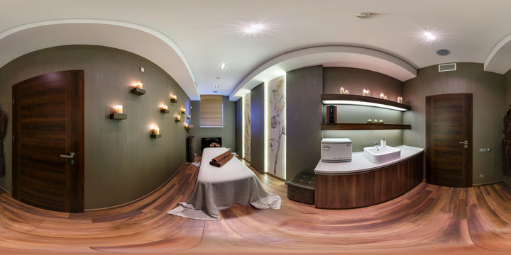 Full 360 panorama in equirectangular spherical projection in stylish beauty saloon. Photorealistic VR content
