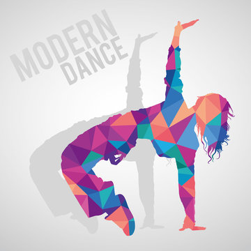 Polygonal silhouette of sportive girl dancing modern dance styles