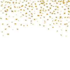 Gold stars falling confetti isolated on white background. Golden explosion confetti. Abstract decoration. Holiday stars for Christmas festive party. Shiny paper glitter Vector illusttration