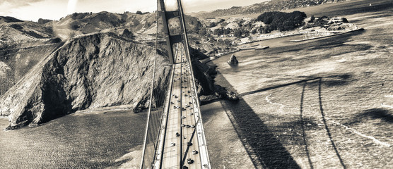 Overhead view of Golden Gate Bridge from helicopter, San Francisco