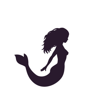mermaid silhouette isolated on white, vector illustration