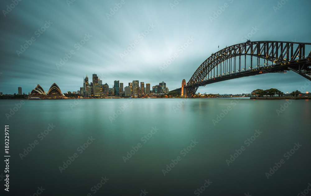 Wall mural evening skyline of sydney downtown