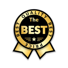 Ribbon award best price label. Gold ribbon award icon isolated white background. Best quality golden label for badge, medal, best choice, price, certificate guarantee product Vector illustration