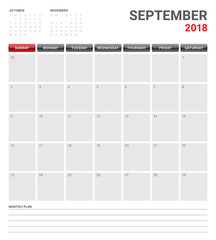 September 2018 planner calendar vector illustration