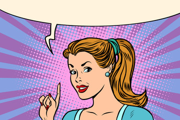 Pop art woman pointing finger