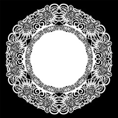 Lace round paper doily, lacy snowflake, greeting element, laser cut  template, doily to decorate the cake,  vector illustrations.