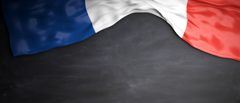 France flag placed on blackboard background with copyspace. 3d illustration