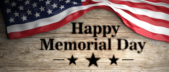 Fototapeta na wymiar United States flag with happy memorial day message placed on wooden background. 3d illustration