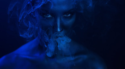 Vape Party, Nightlife. Beautiful Sexy Woman smoking