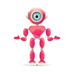 vector funny cartoon pink friendly robot character Isolated on white background. Kids robot logo design template