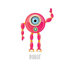 vector funny cartoon pink friendly robot character Isolated on white background. Kids robot logo design template