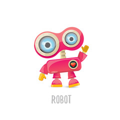 vector funny cartoon pink friendly robot character Isolated on white background. Kids robot logo design template