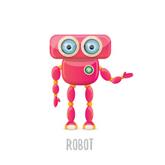 vector funny cartoon pink friendly robot character Isolated on white background. Kids robot logo design template