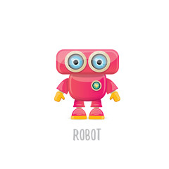 vector funny cartoon pink friendly robot character Isolated on white background. Kids robot logo design template