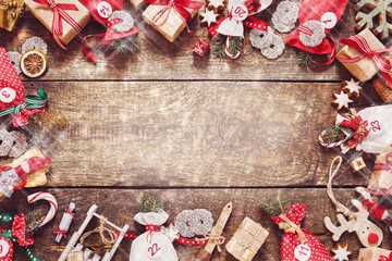 Red themed vintage rustic Christmas frame