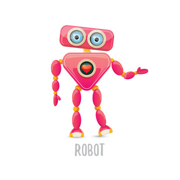 vector funny cartoon pink friendly robot character Isolated on white background. Kids robot logo design template