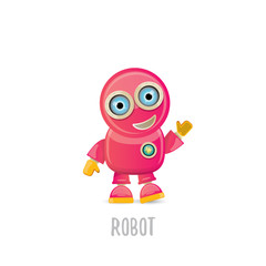 vector funny cartoon pink friendly robot character Isolated on white background. Kids robot logo design template