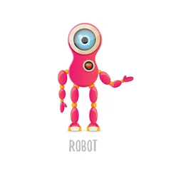 Fotobehang vector funny cartoon pink friendly robot character Isolated on white background. Kids robot logo design template © zmiter
