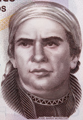 Jose Maria Morelos y Pavon portrait on Mexico 50 pesos (2015) banknote closeup macro, Mexican money...