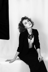 woman on jaket for black andwhite portret