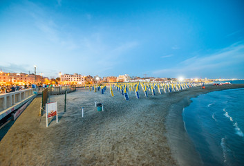 LIDO DI OSTIA, ITALY - JULY 26, 2017: Empty beach at night. The city is a famous tourist attraction in summer