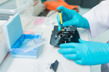 Scientist working in the lap,prepare equipment for experiment