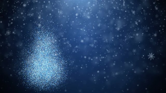 Growing New Year tree with falling snowflakes