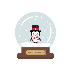 cartoon cute christmas snowglobe with cute penguin