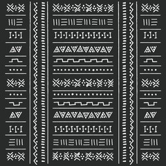 Black and white tribal ethnic pattern with geometric elements, traditional African mud cloth, tribal design