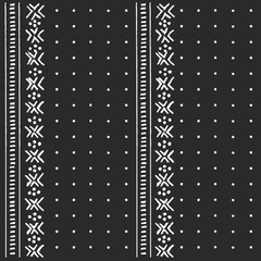 Black and white tribal ethnic pattern with geometric elements, traditional African mud cloth, tribal design